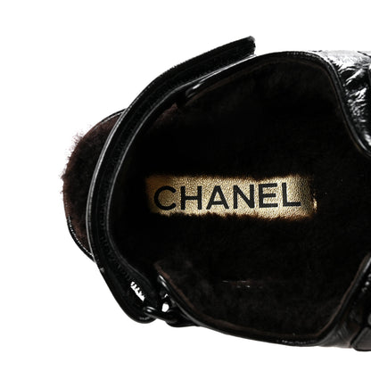 Chanel Laminated Lambskin Shearling Crystal CC Velcro Dad Platform Sandals 37 Black 8 of 10