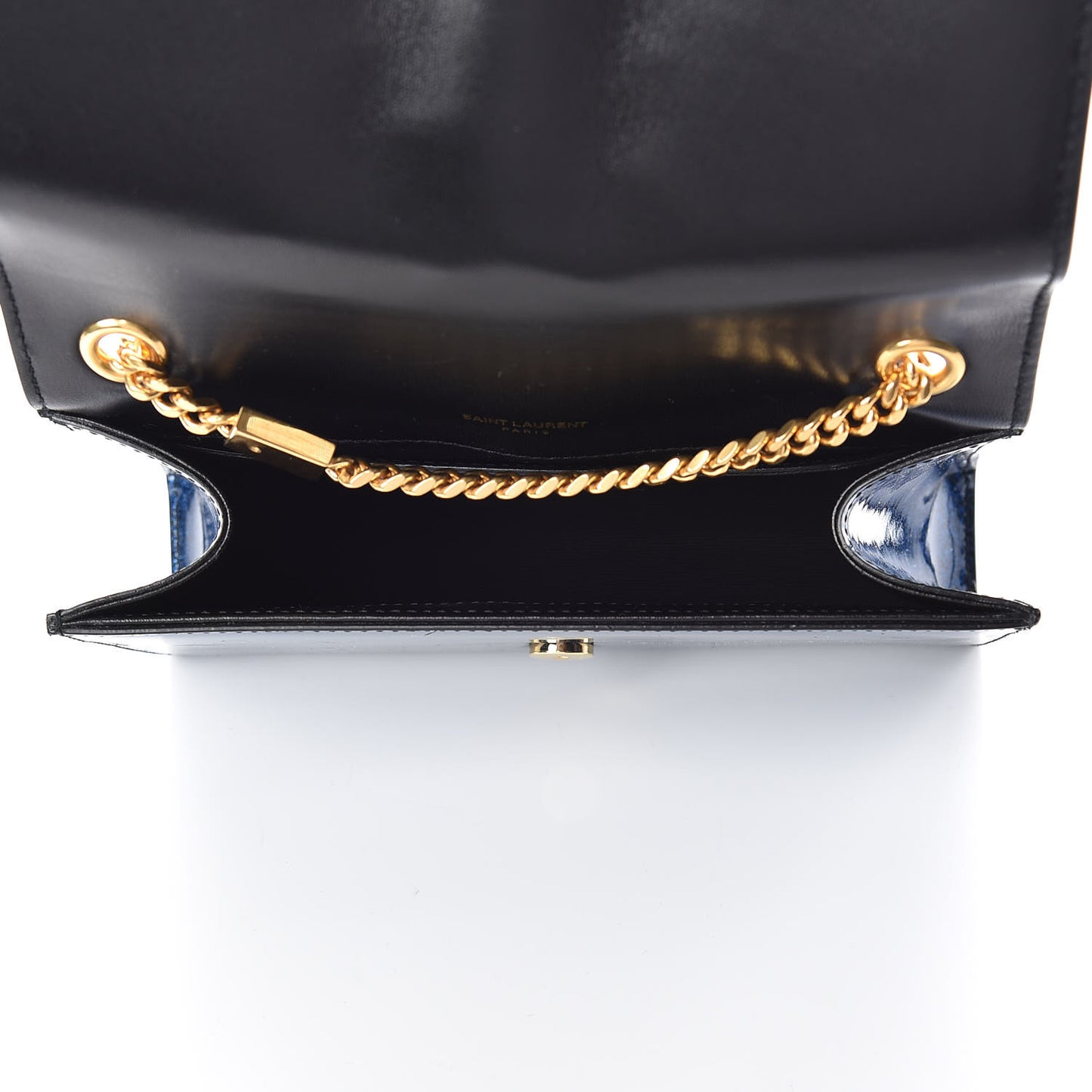 Glitter Patent Small Monogram Kate Satchel Cobalt