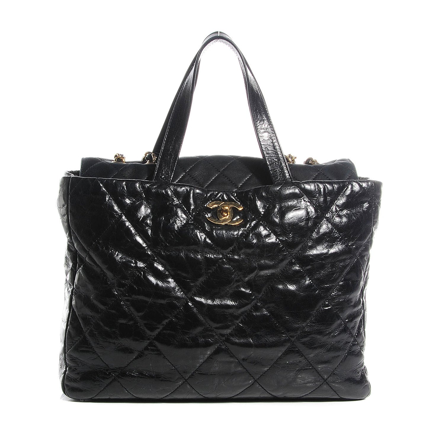 Glazed Calfskin Portobello Tote Black
