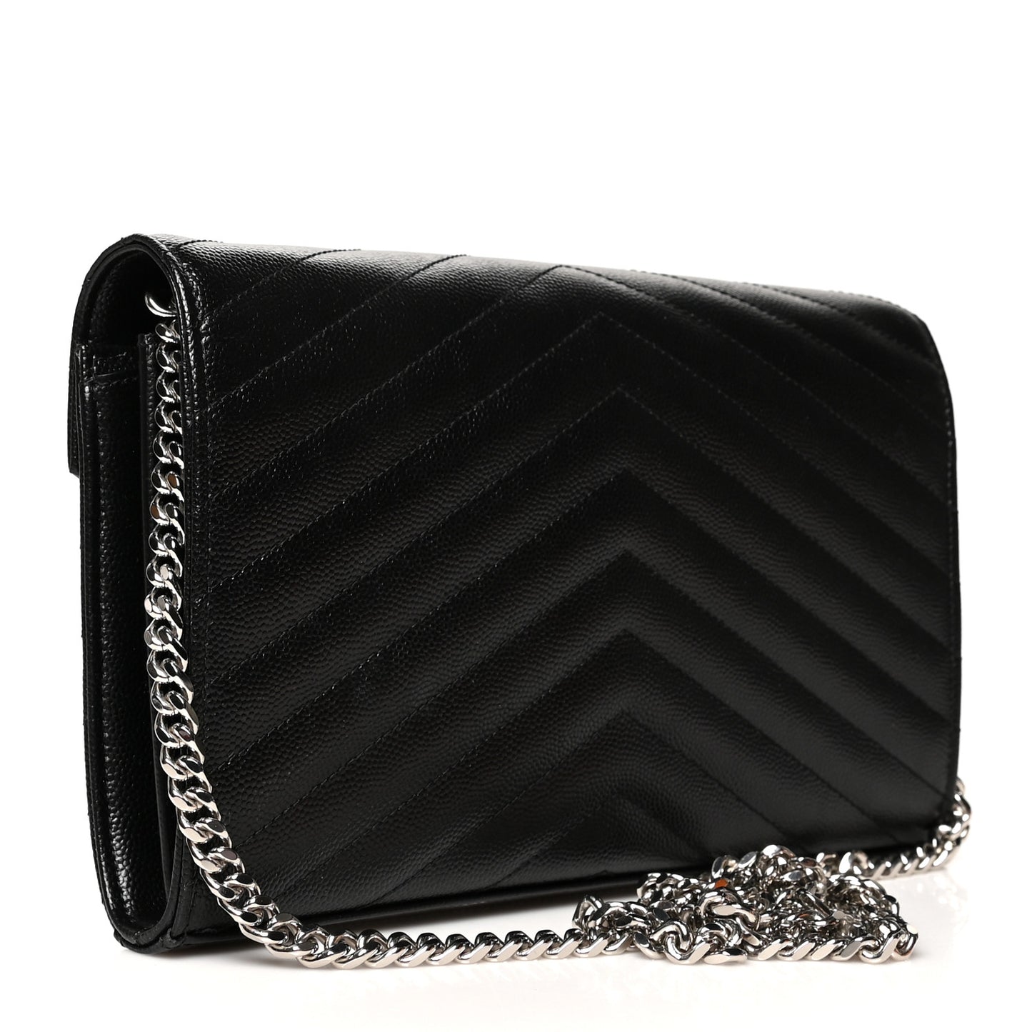 Grain De Poudre Matelasse Chevron Monogram Chain Wallet Black