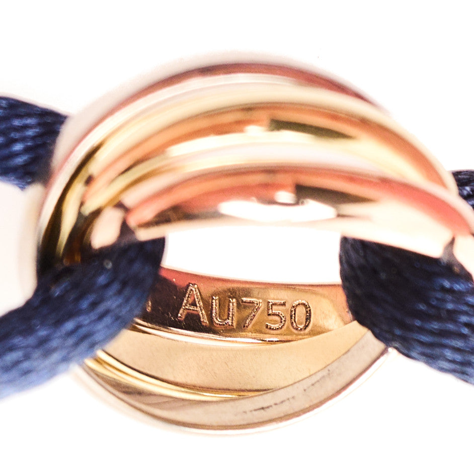 18k Pink Yellow White Gold Trinity Adjustable Cord Bracelet Blue