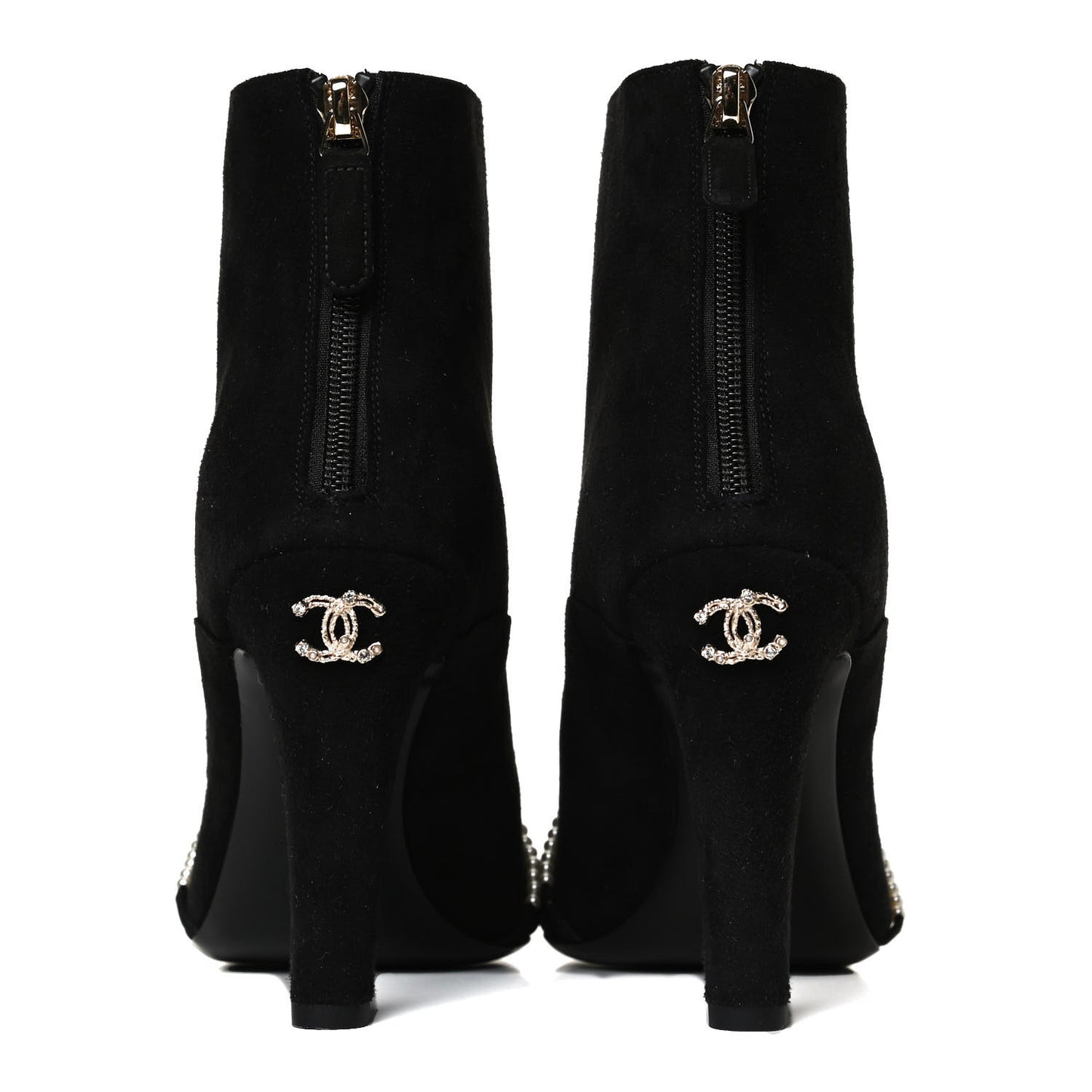 Suede Calfskin Pearl Cap Toe Short Boots 38.5 Black