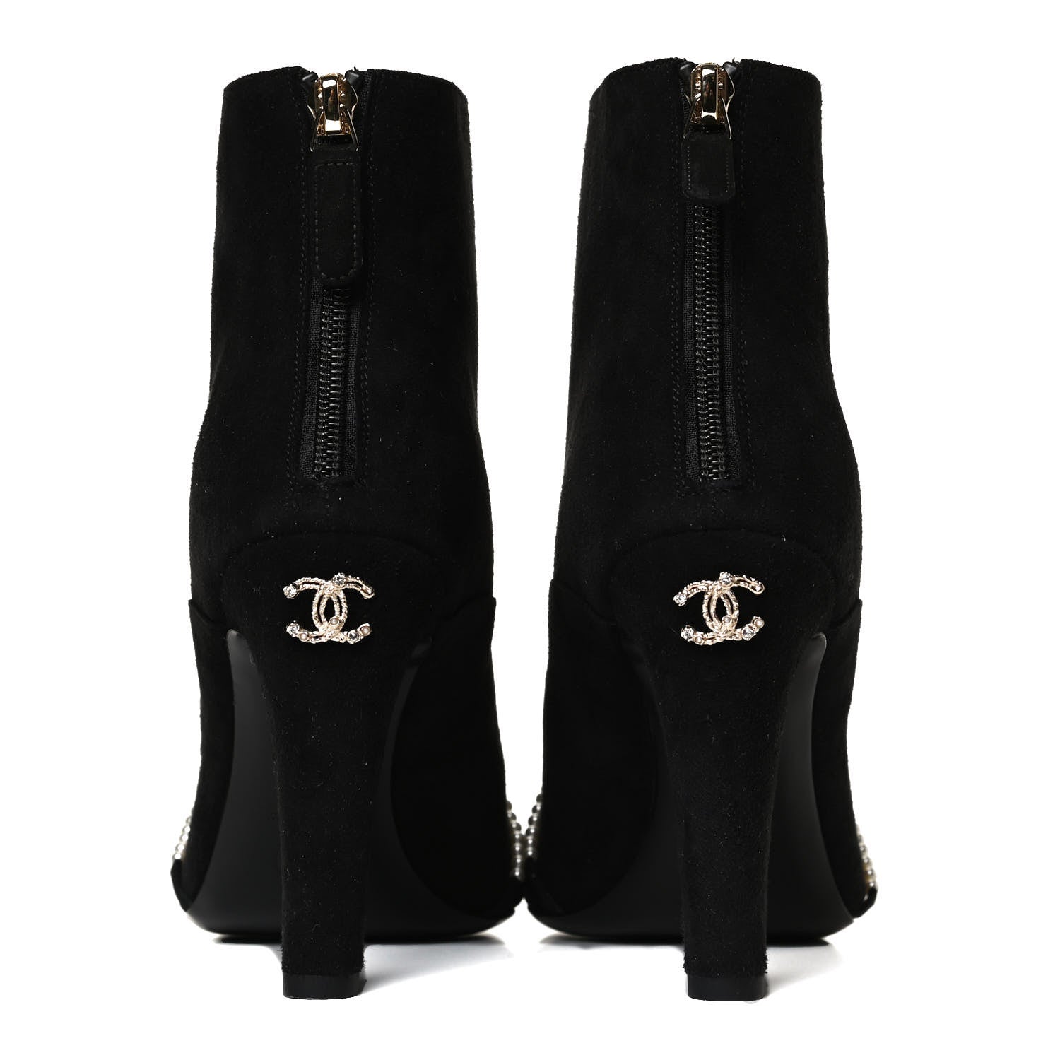Chanel Suede Calfskin Pearl Cap Toe Short Boots 38.5 Black 6 of 9