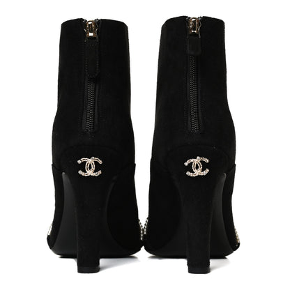 Chanel Suede Calfskin Pearl Cap Toe Short Boots 38.5 Black 6 of 9
