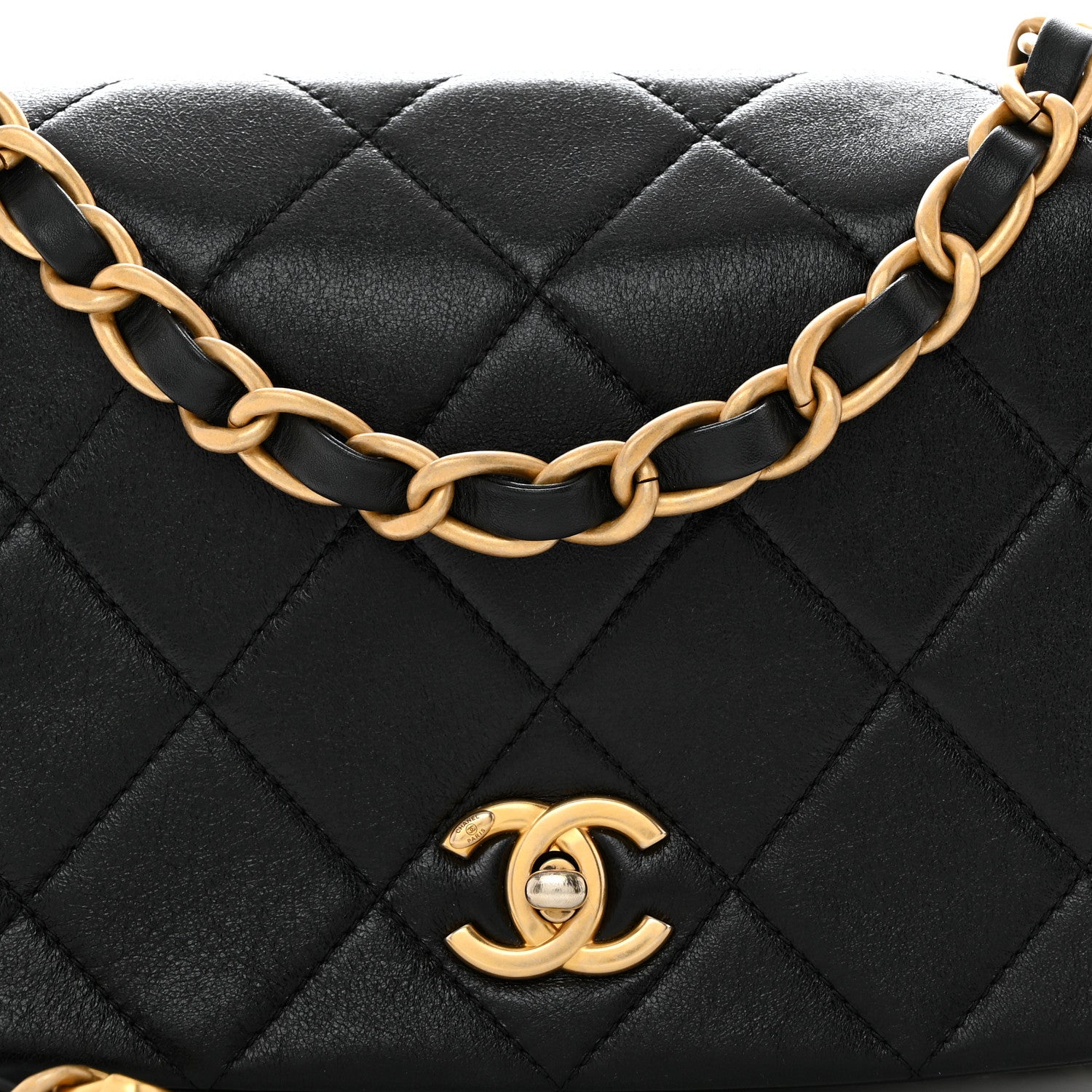 Chanel Shiny Lambskin Quilted Chain Around Flap Bag Black 8 of 10