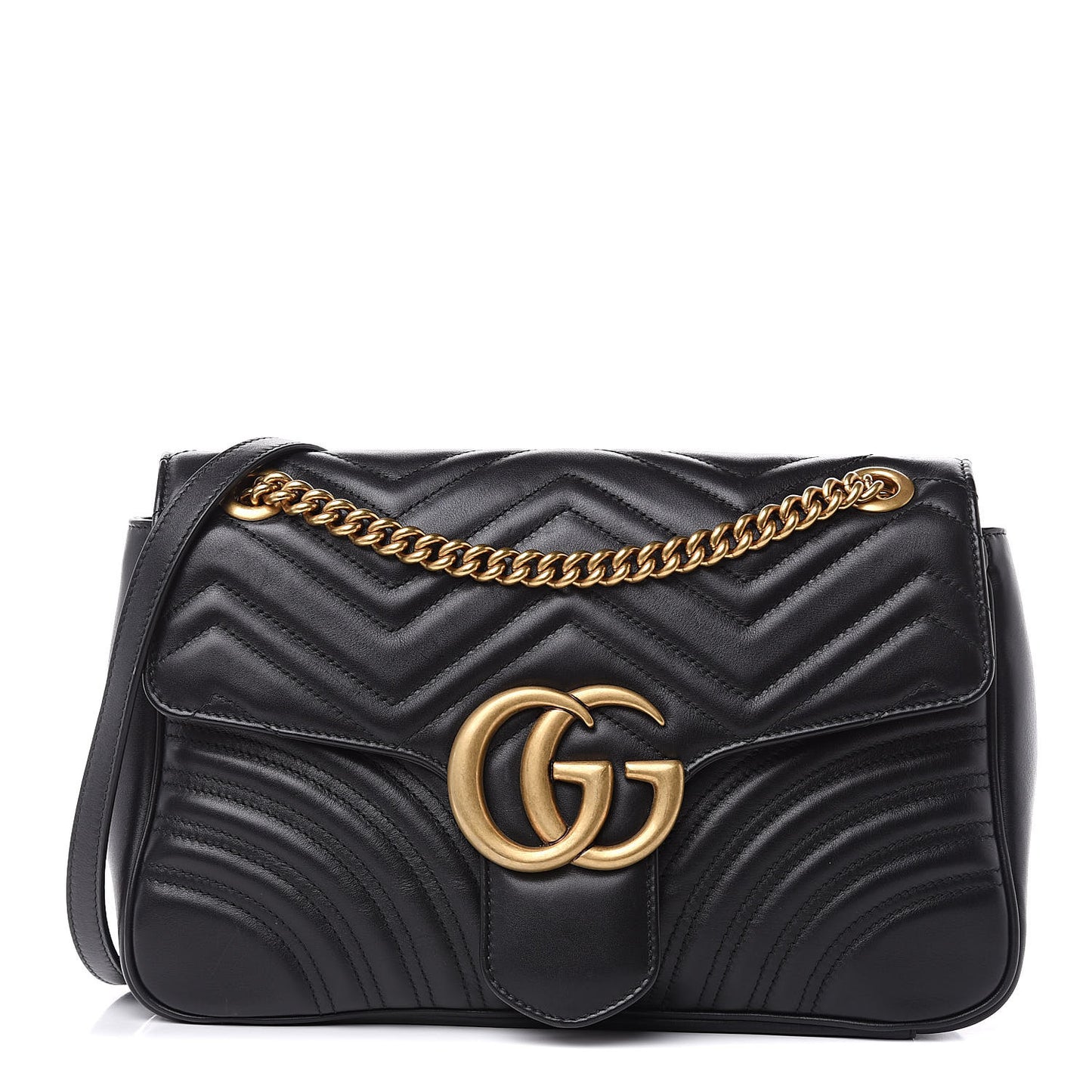 Calfskin Matelasse Medium GG Marmont Shoulder Bag Black