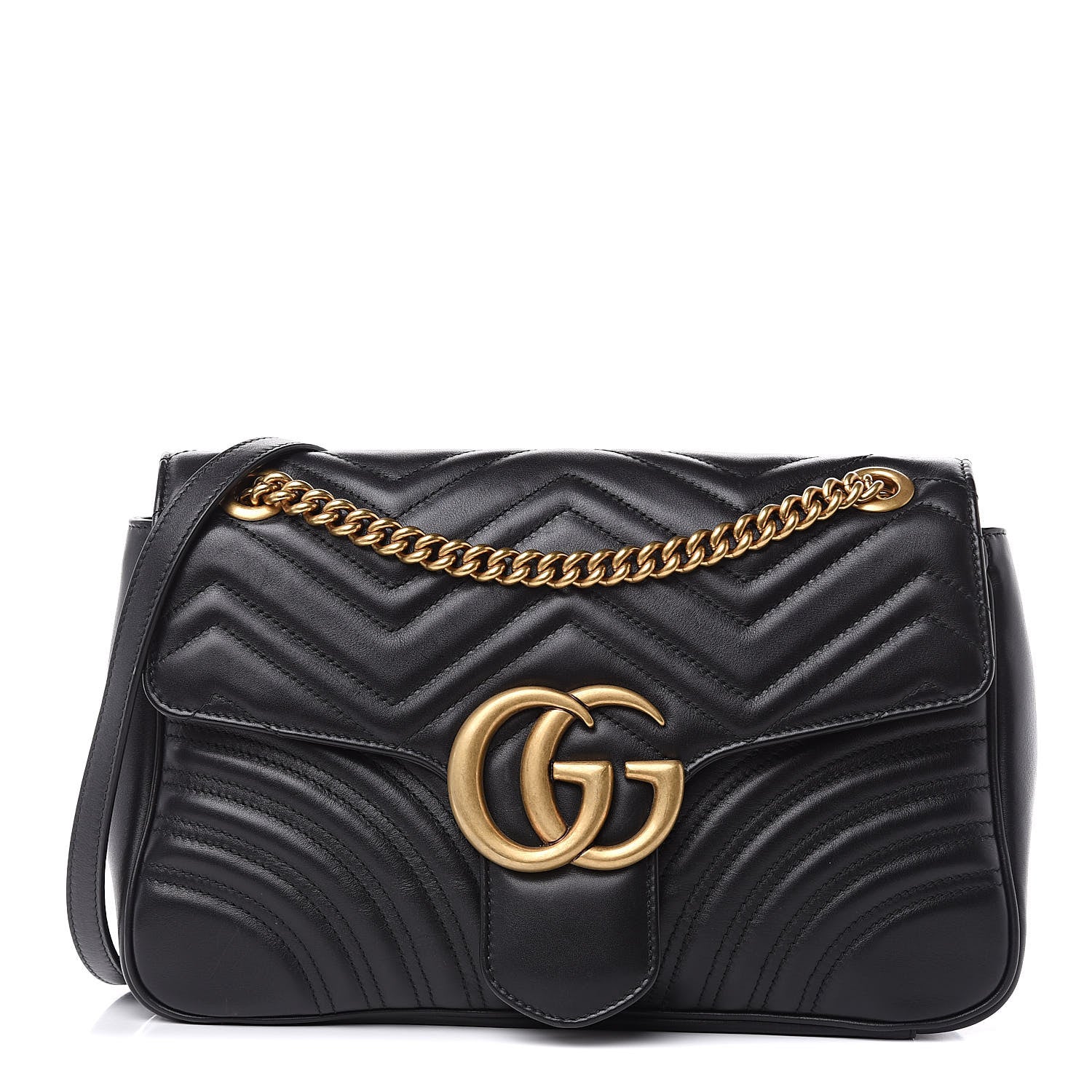 Gucci Calfskin Matelasse Medium GG Marmont Shoulder Bag Black 1 of 13