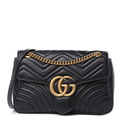 Gucci Calfskin Matelasse Medium GG Marmont Shoulder Bag Black 1 of 13