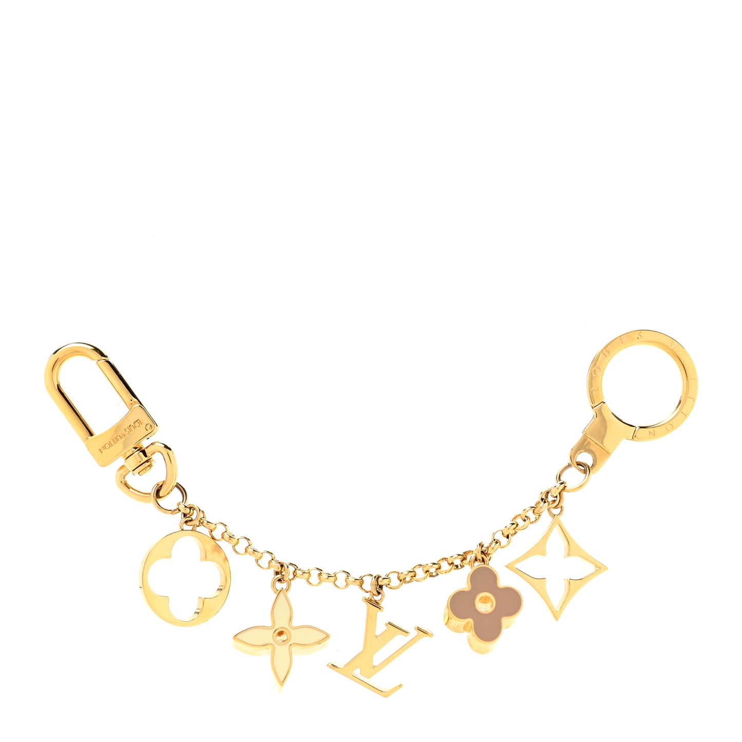 Brass Enamel Fleur De Monogram Bag Charm Chain Gold