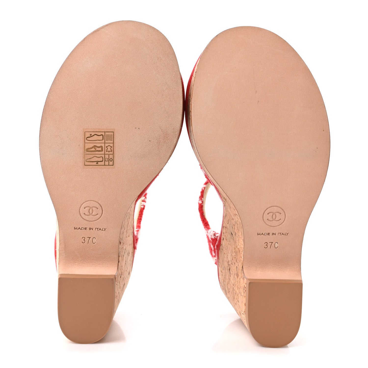 Chanel Cotton Tweed Cork CC Wedge Sandals 37 Red White 6 of 10