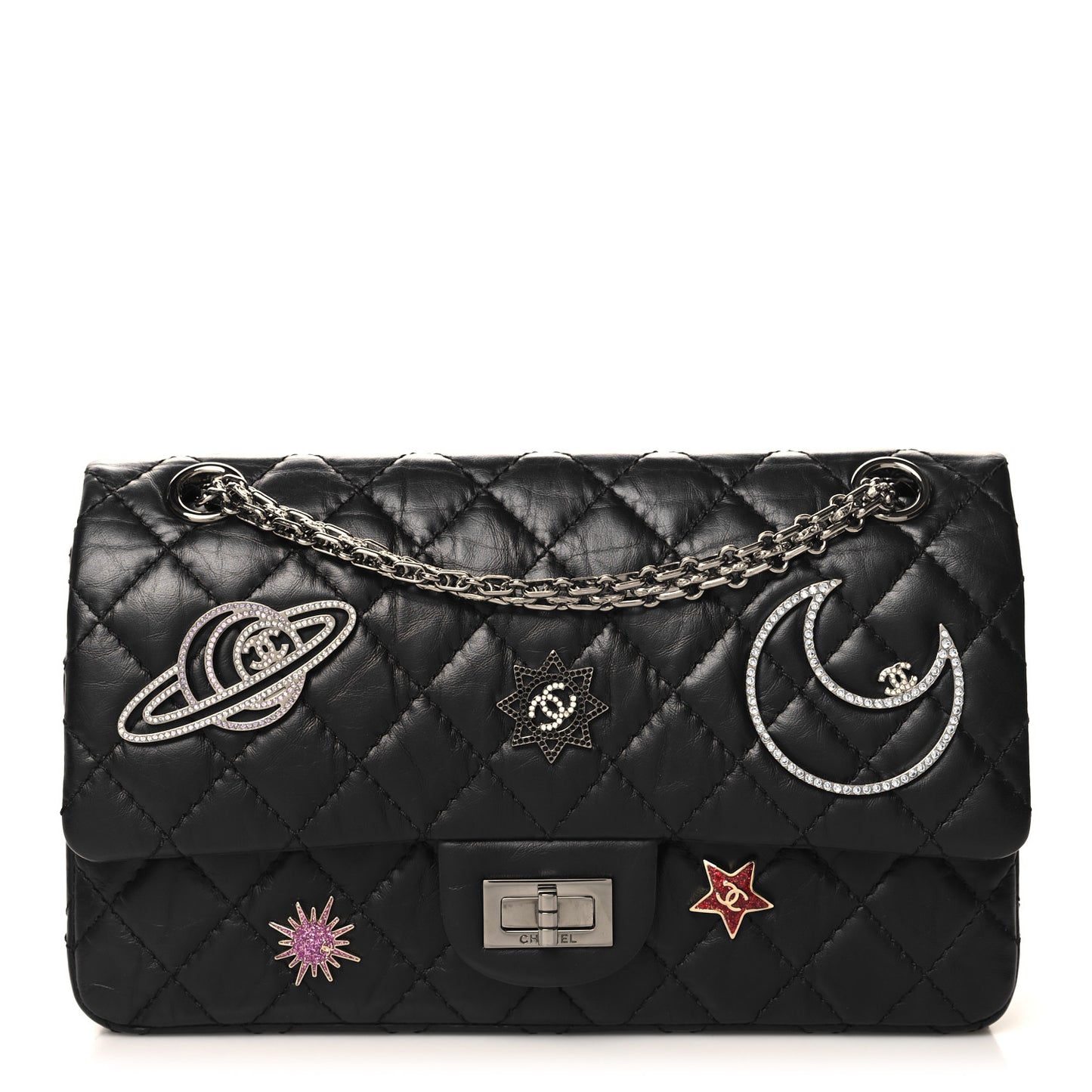 Aged Calfskin Space Charms 2.55 Reissue 225 Flap Black