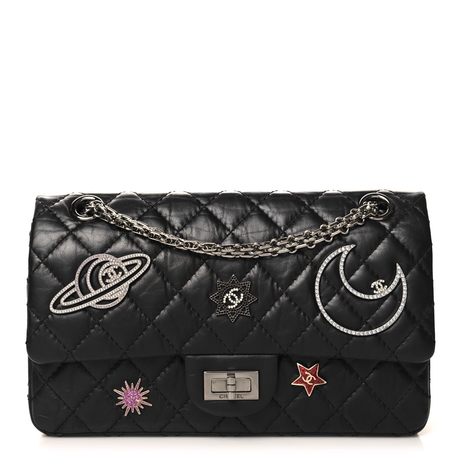 Chanel Aged Calfskin Space Charms 2.55 Reissue 225 Flap Black 1 of 10