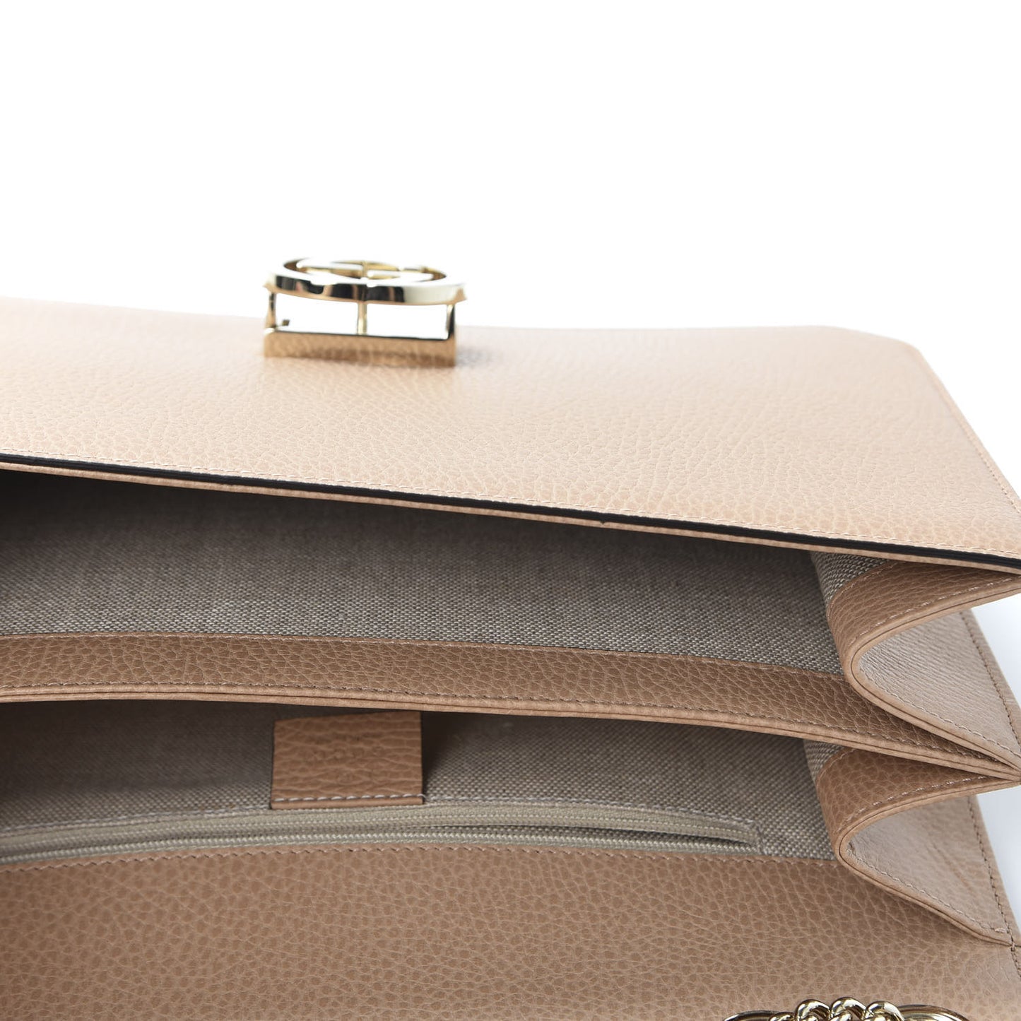 Dollar Calfskin Interlocking G Shoulder Bag Camelia