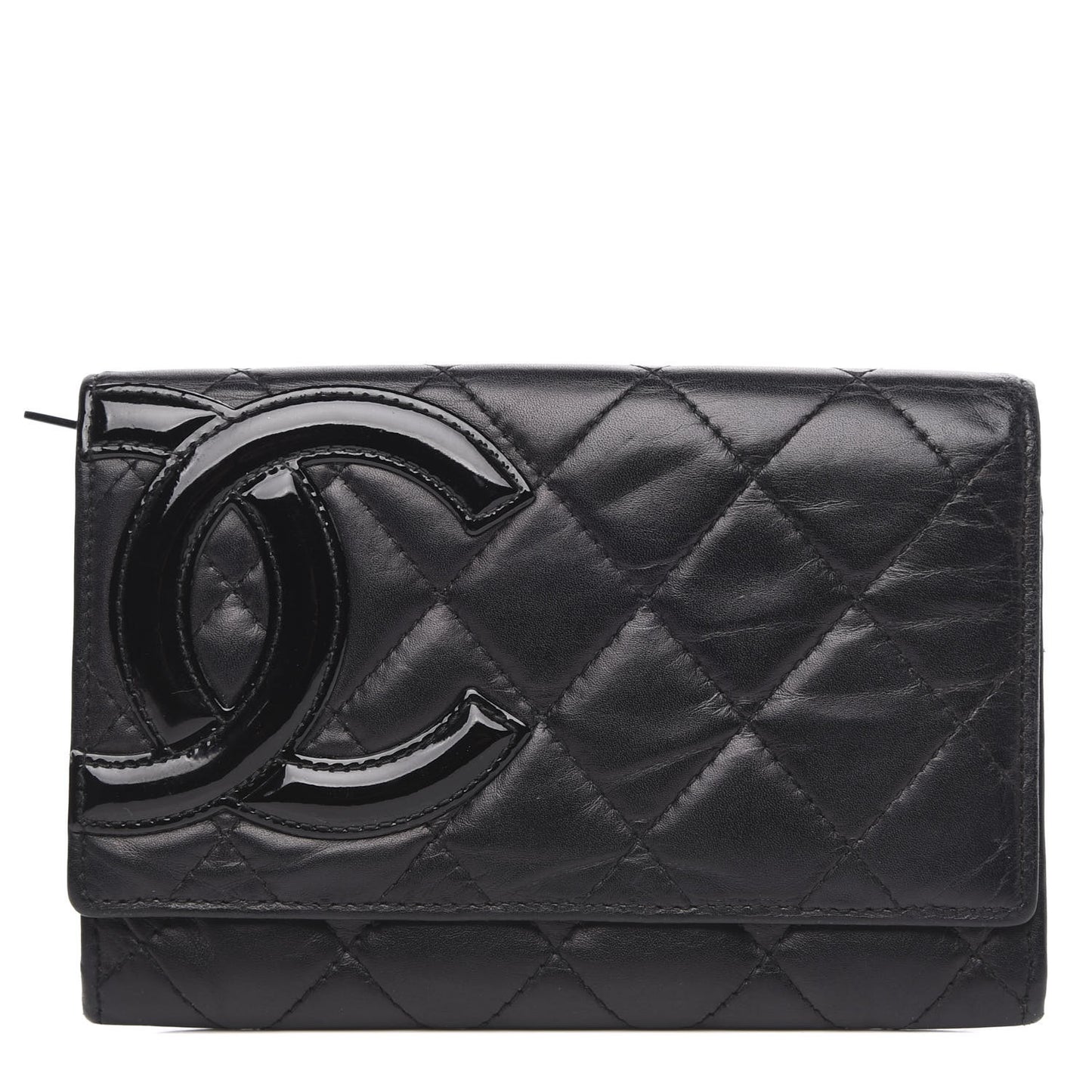 Calfskin Quilted Cambon Flap Wallet Black