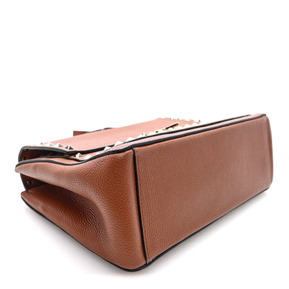 Valentino Garavani Pebbled Calfskin Rockstud Flip Lock Shoulder Flap Bag Brown 4 of 9
