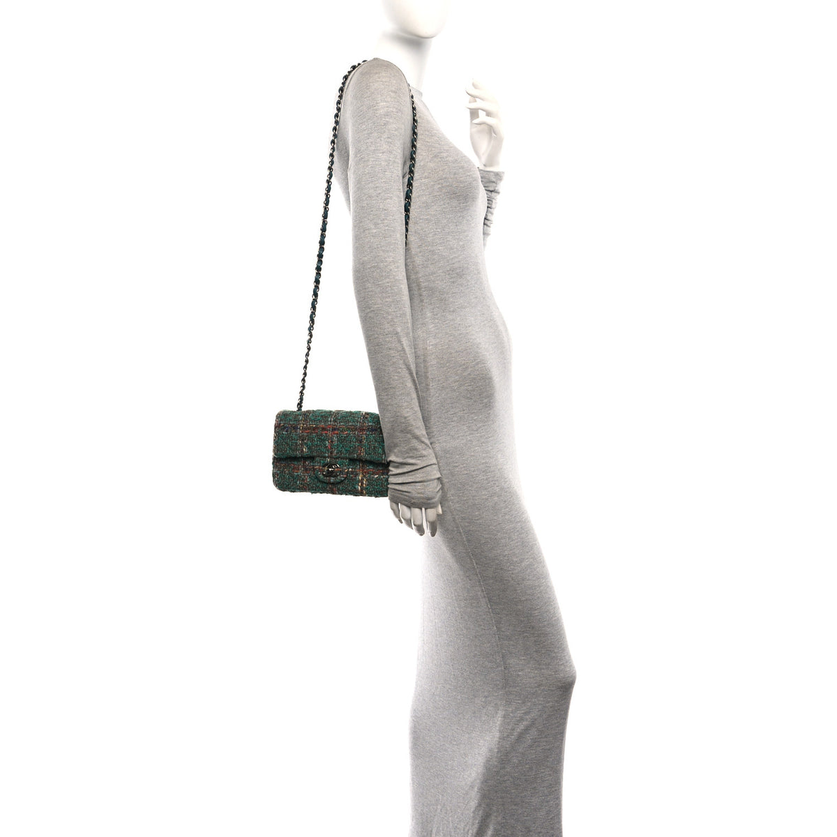 Chanel Tweed Quilted Mini Rectangular Flap Green 2 of 11
