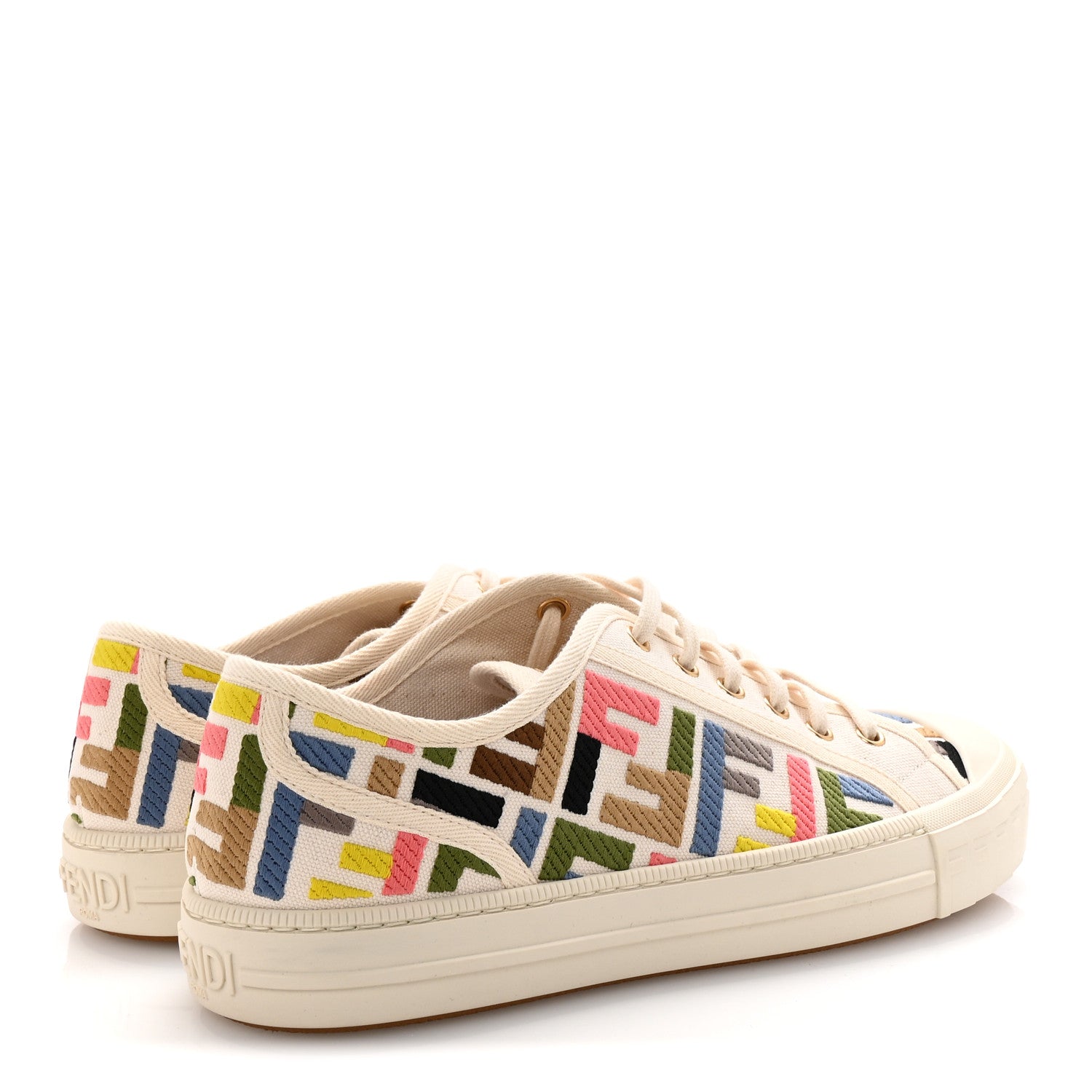 Fendi Kuban Canvas FF Womens Domino Low Top Sneakers 39 Grezzo Multicolor Latte 5 of 9