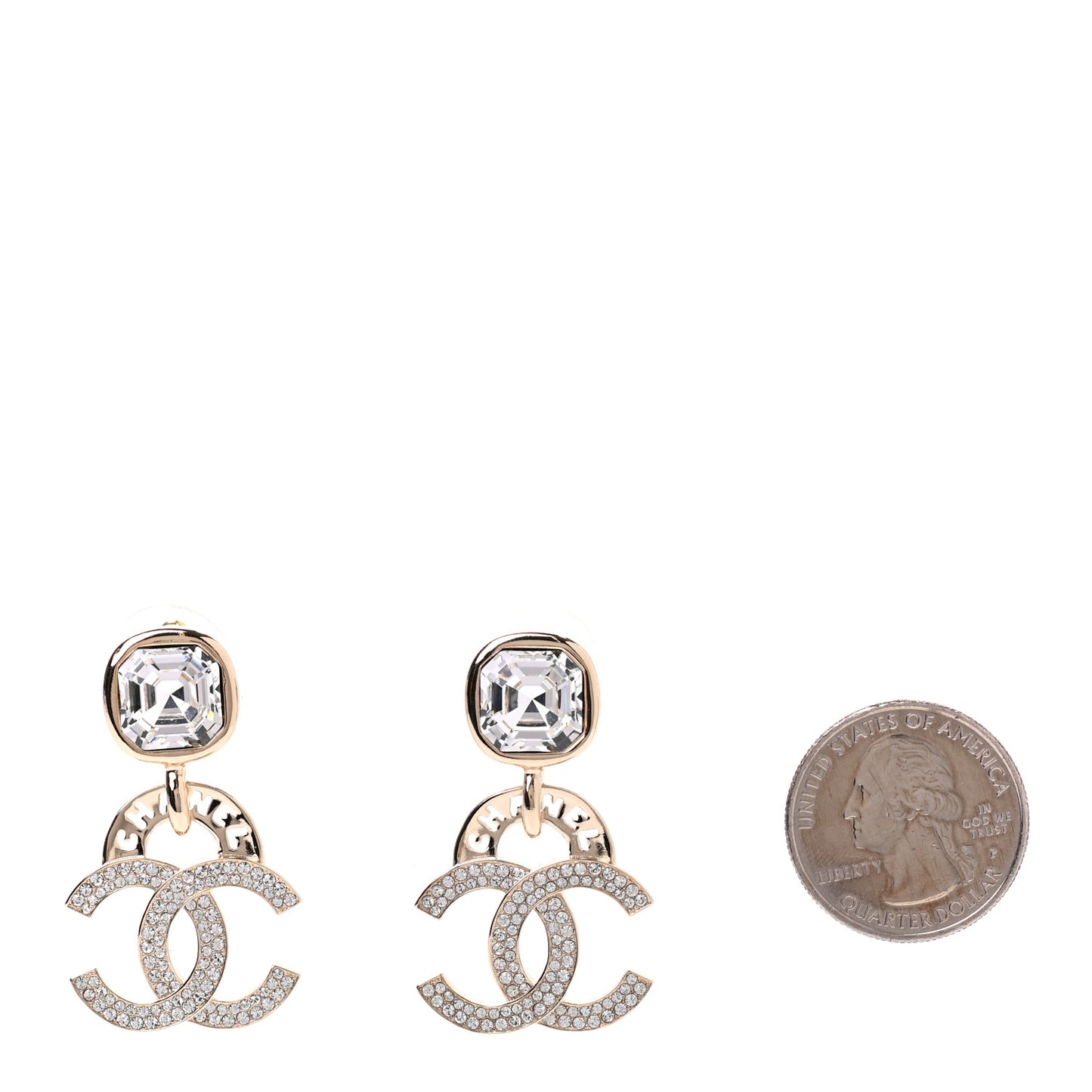 Crystal CC Drop Logo Earrings Gold