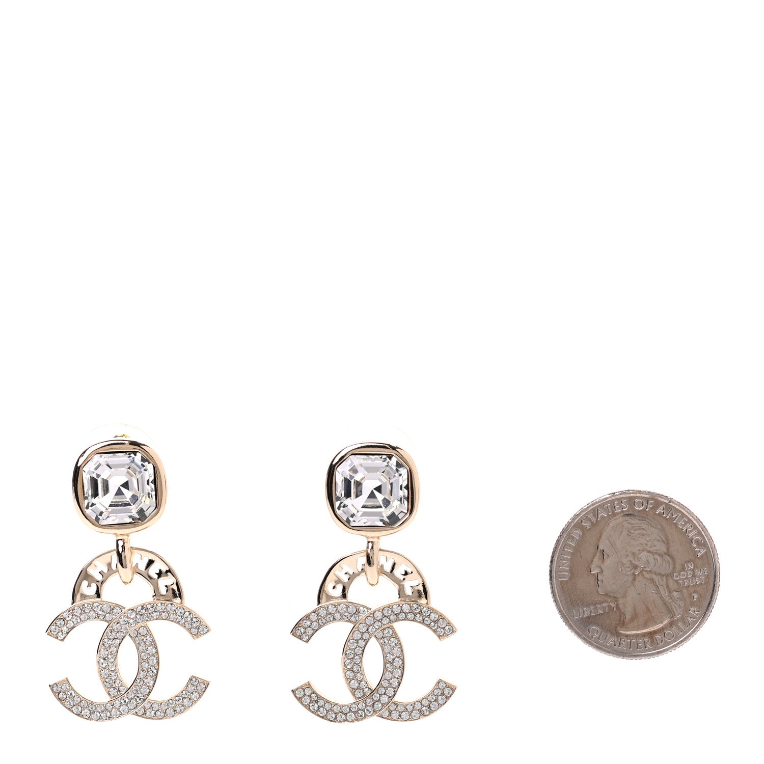 Chanel Crystal CC Drop Logo Earrings Gold 2 of 4