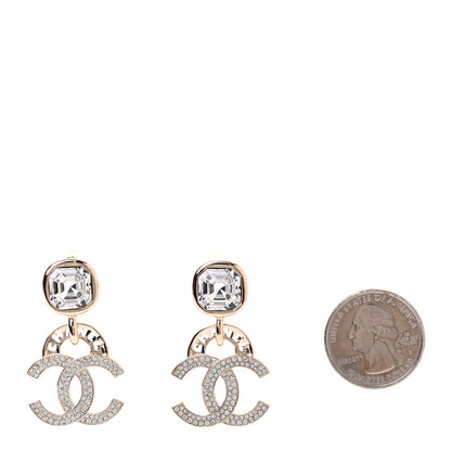 Chanel Crystal CC Drop Logo Earrings Gold 2 of 4