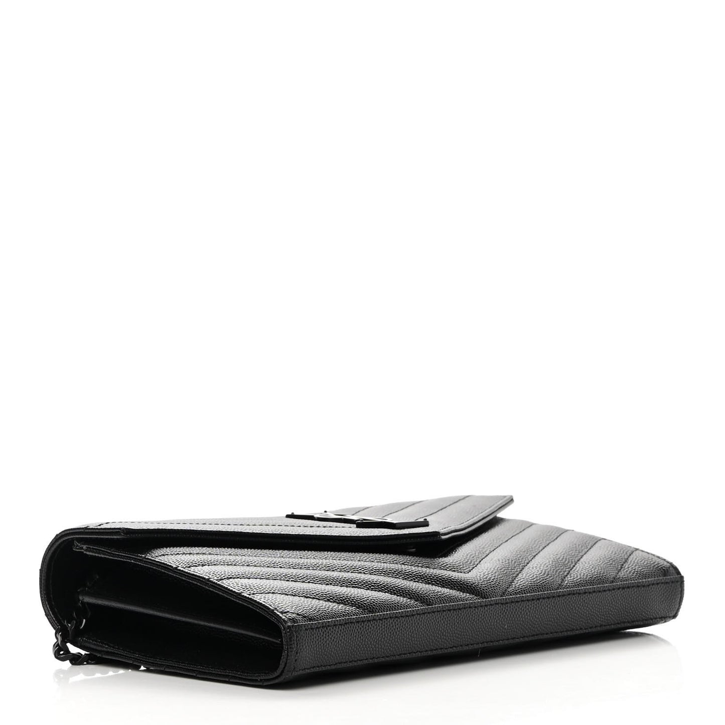Grain De Poudre Matelasse Chevron Monogram Chain Wallet Black