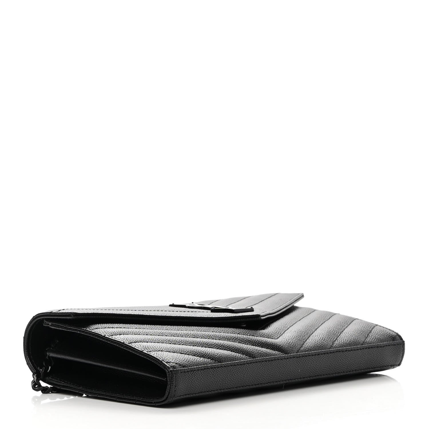 Saint Laurent Grain De Poudre Matelasse Chevron Monogram Chain Wallet Black 4 of 12