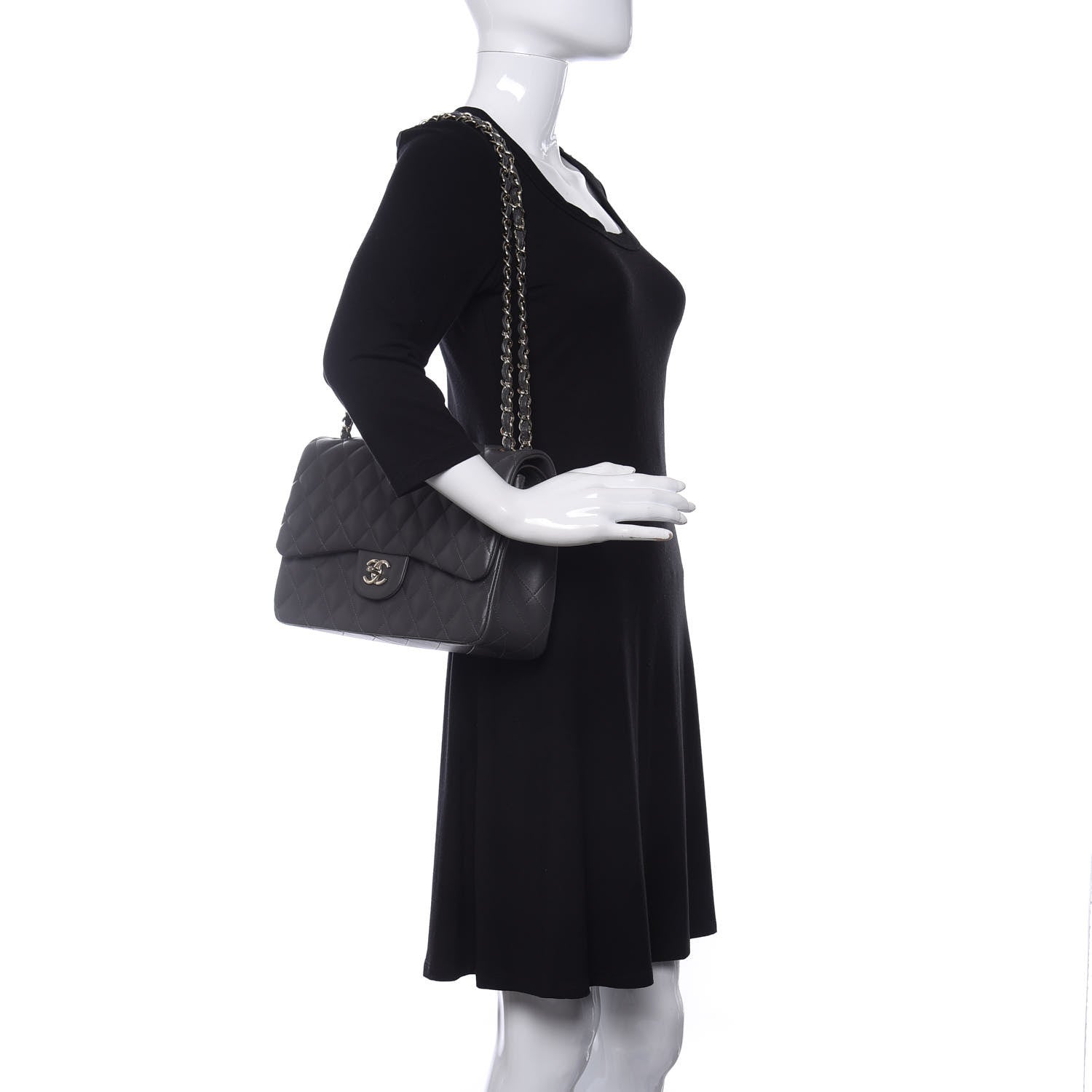 Chanel Lambskin Quilted Jumbo Double Flap Grey 2 of 9