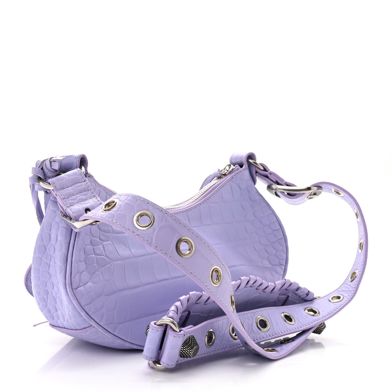 Balenciaga Extra Supple Calfskin Crocodile Embossed Le Cagole Shoulder Bag XS Lilac 4 of 11