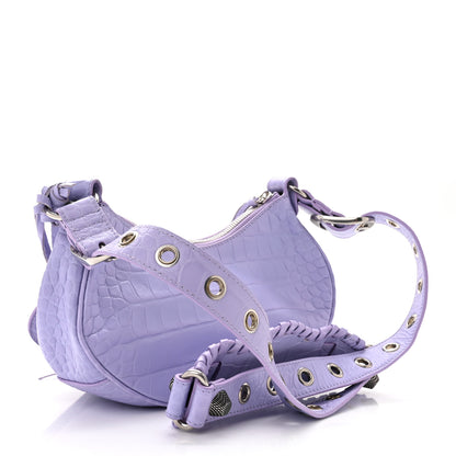 Balenciaga Extra Supple Calfskin Crocodile Embossed Le Cagole Shoulder Bag XS Lilac 4 of 11