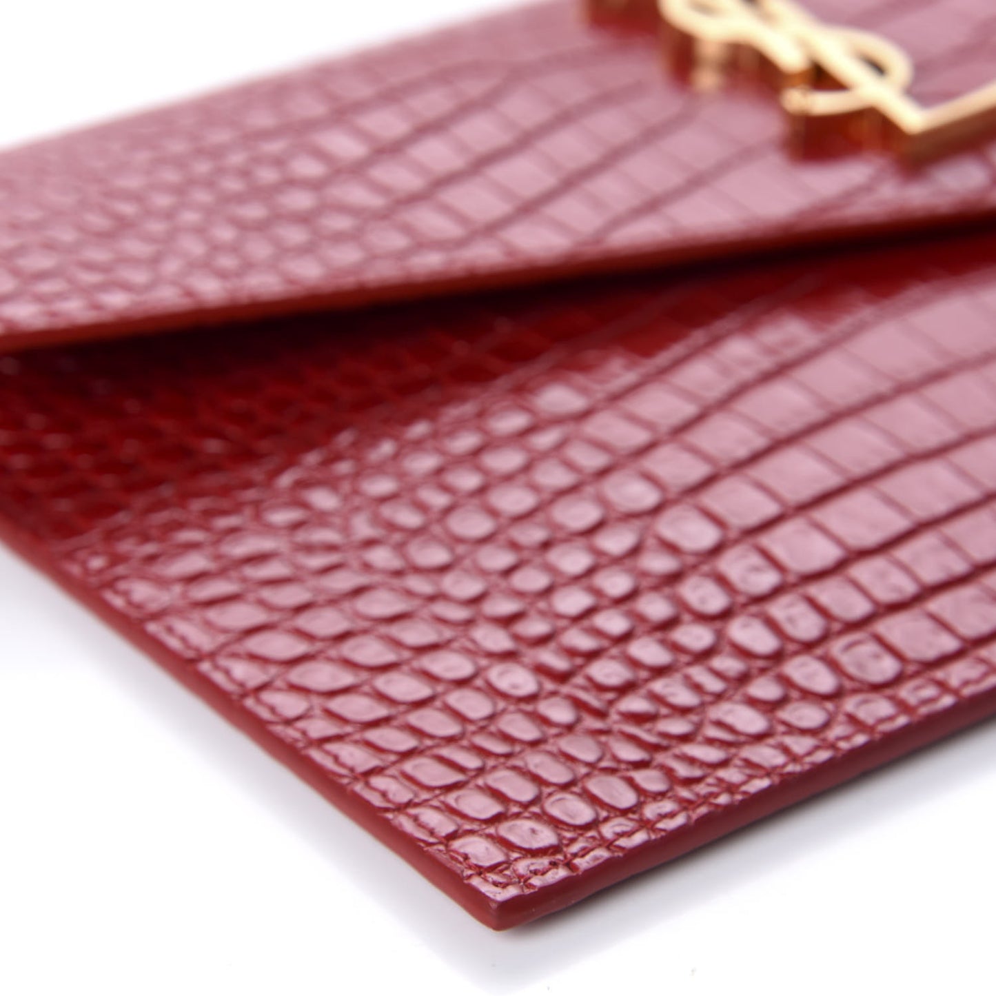 Calfskin Crocodile Embossed Uptown Monogram Clutch Rouge Eros