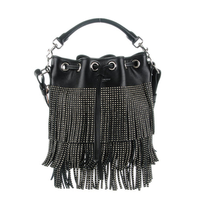 Saint Laurent Calfskin Studded Small Emmanuelle Fringe Bucket Bag Black 1 of 7