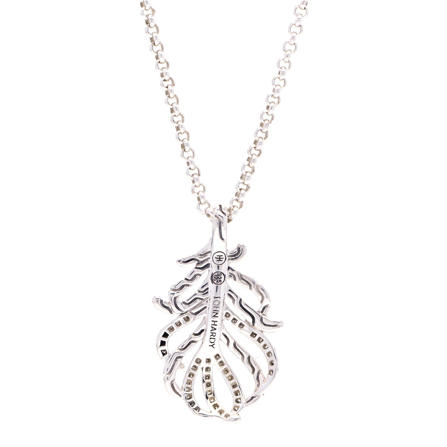 Sterling Silver Diamond Feather Pendant Necklace