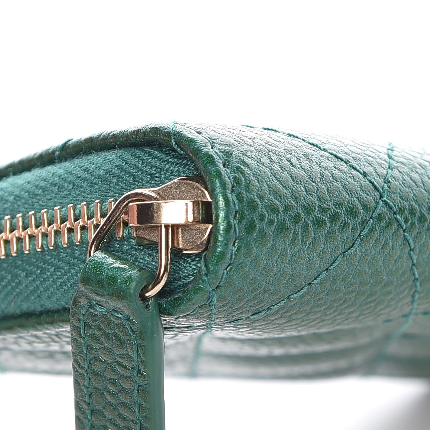 Metallic Caviar Quilted Zip Coin Purse Green