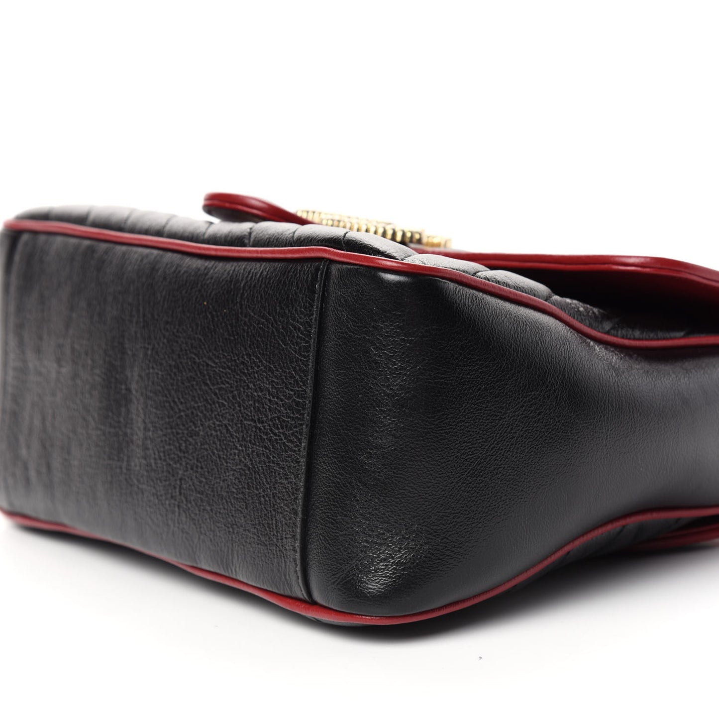 Vintage Effect Calfskin Matelasse Diagonal Small Torchon GG Marmont Top Handle Shoulder Bag Black Romantic Cherry