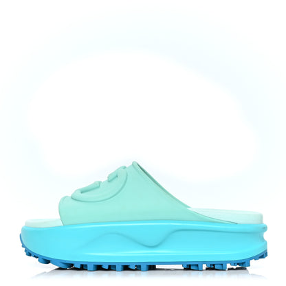 Gucci Soft Rubber Womens Interlocking G Platform 42mm Slide Sandals 39 Bright Aqua 1 of 8