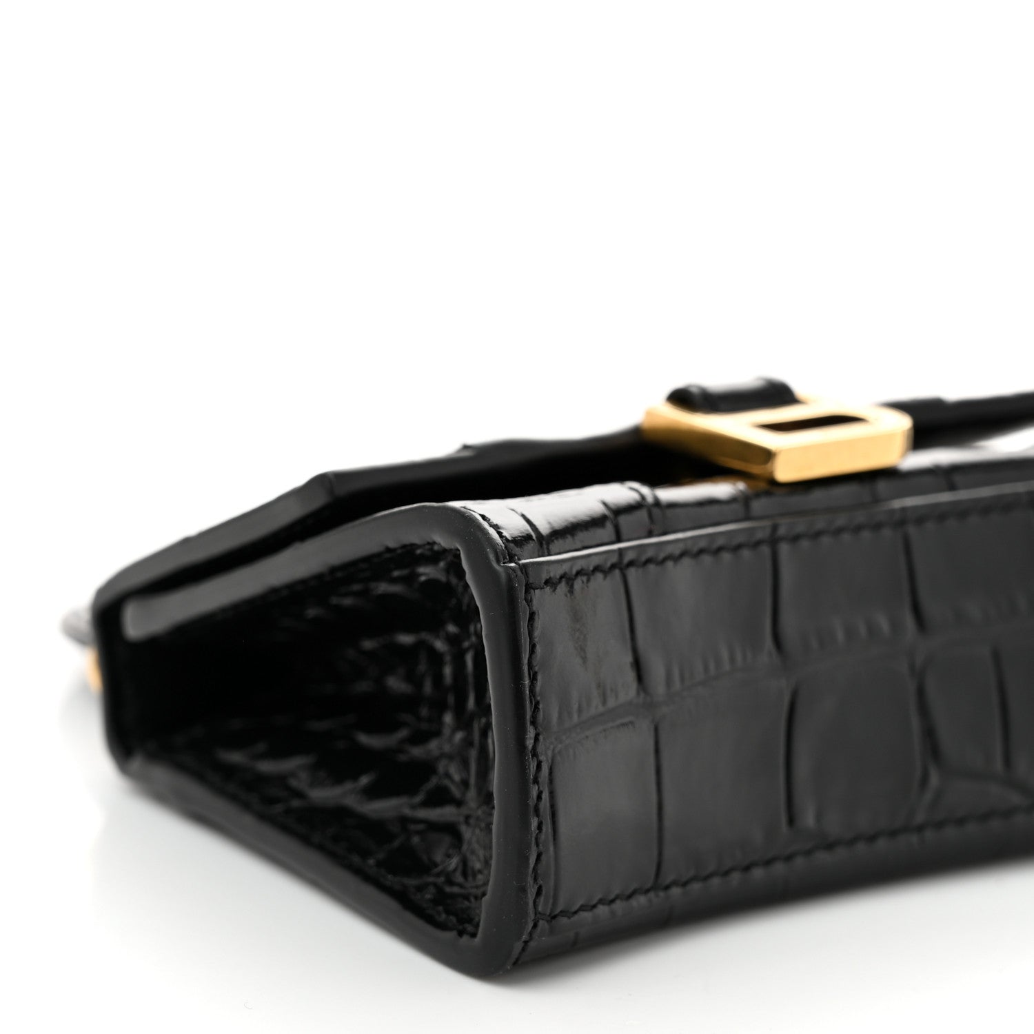 Balenciaga Shiny Calfskin Crocodile Embossed Hourglass Top Handle Bag Mini with Chain Black 8 of 9