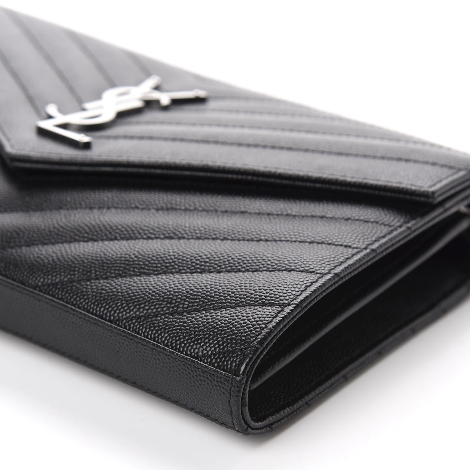 Saint Laurent Grain De Poudre Matelasse Chevron Monogram Chain Wallet Black 7 of 10