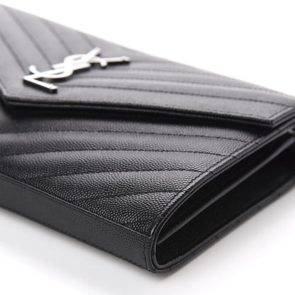 Saint Laurent Grain De Poudre Matelasse Chevron Monogram Chain Wallet Black 7 of 10