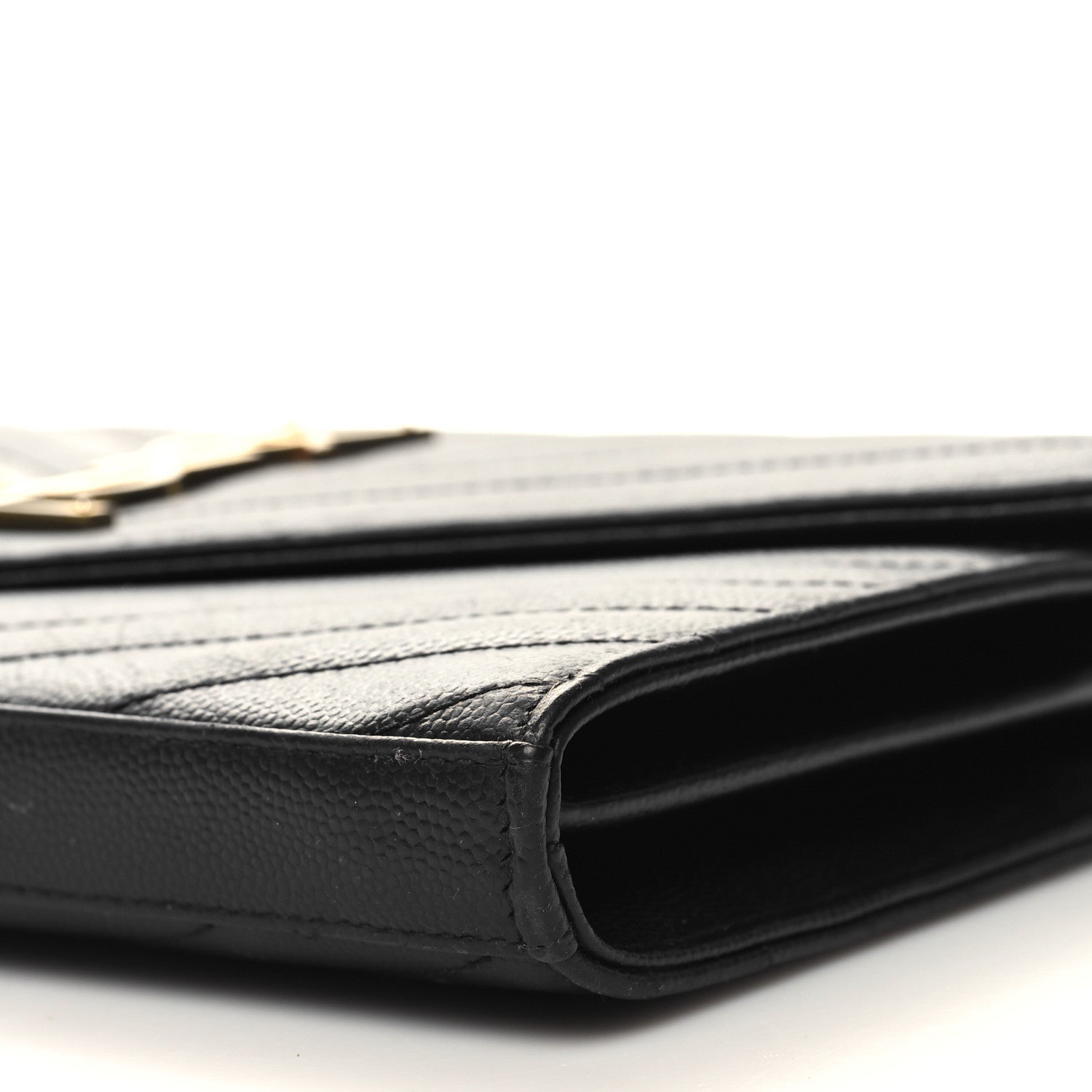 Saint Laurent Grain De Poudre Matelasse Chevron Monogram Chain Wallet Black 11 of 12