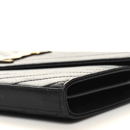 Saint Laurent Grain De Poudre Matelasse Chevron Monogram Chain Wallet Black 11 of 12