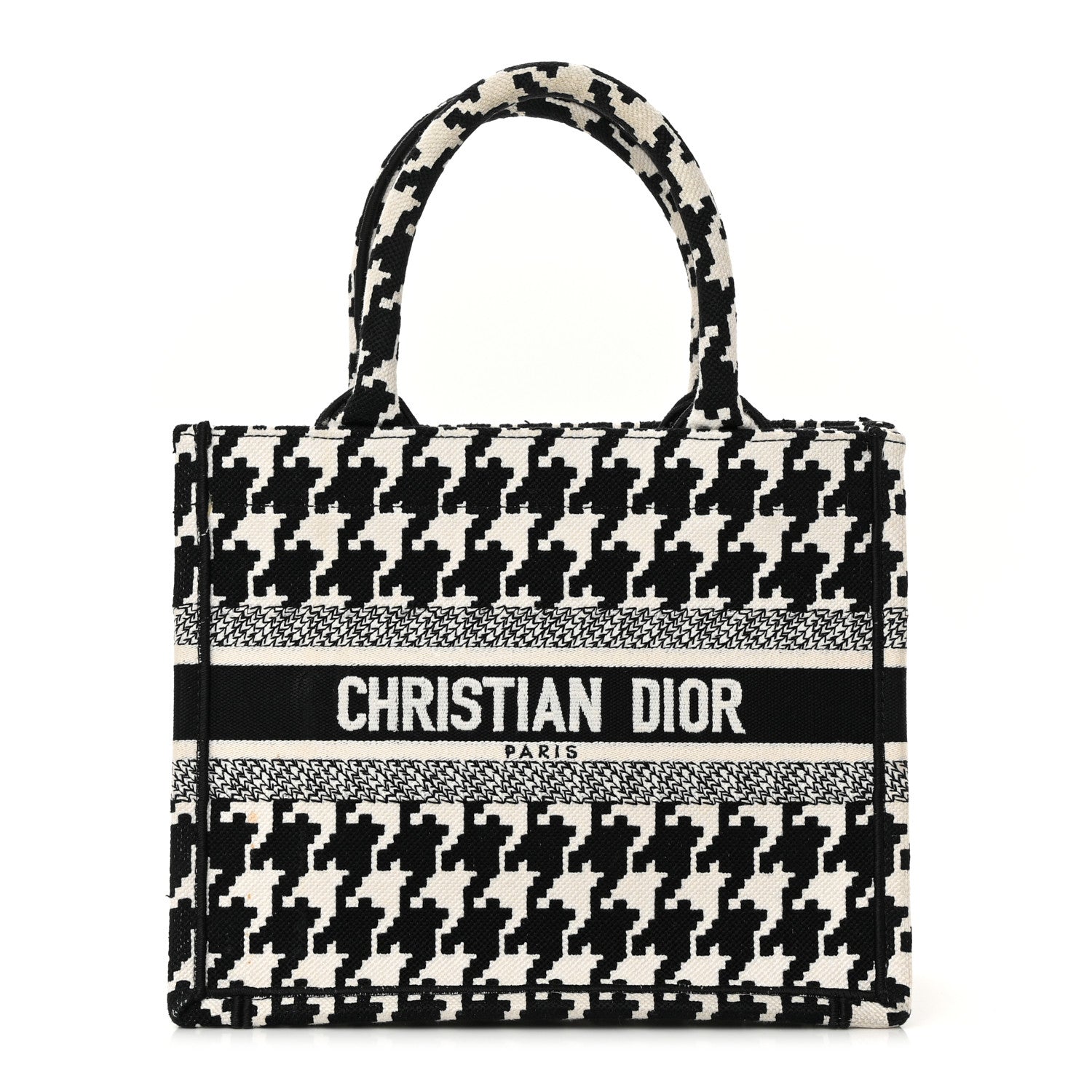Christian Dior Canvas Houndstooth Embroidered Small Book Tote Black White 1 of 13