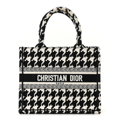 Christian Dior Canvas Houndstooth Embroidered Small Book Tote Black White 1 of 13