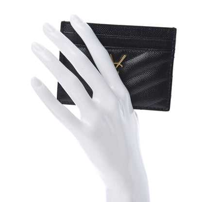 Saint Laurent Grain De Poudre Matelasse Chevron Monogram Credit Card Case Black 2 of 10