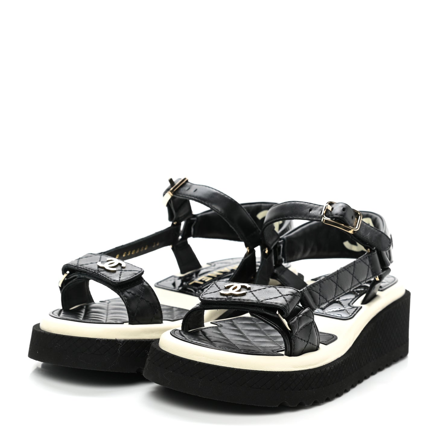 Lambskin Patent Logo Platform Sandals 36 Black