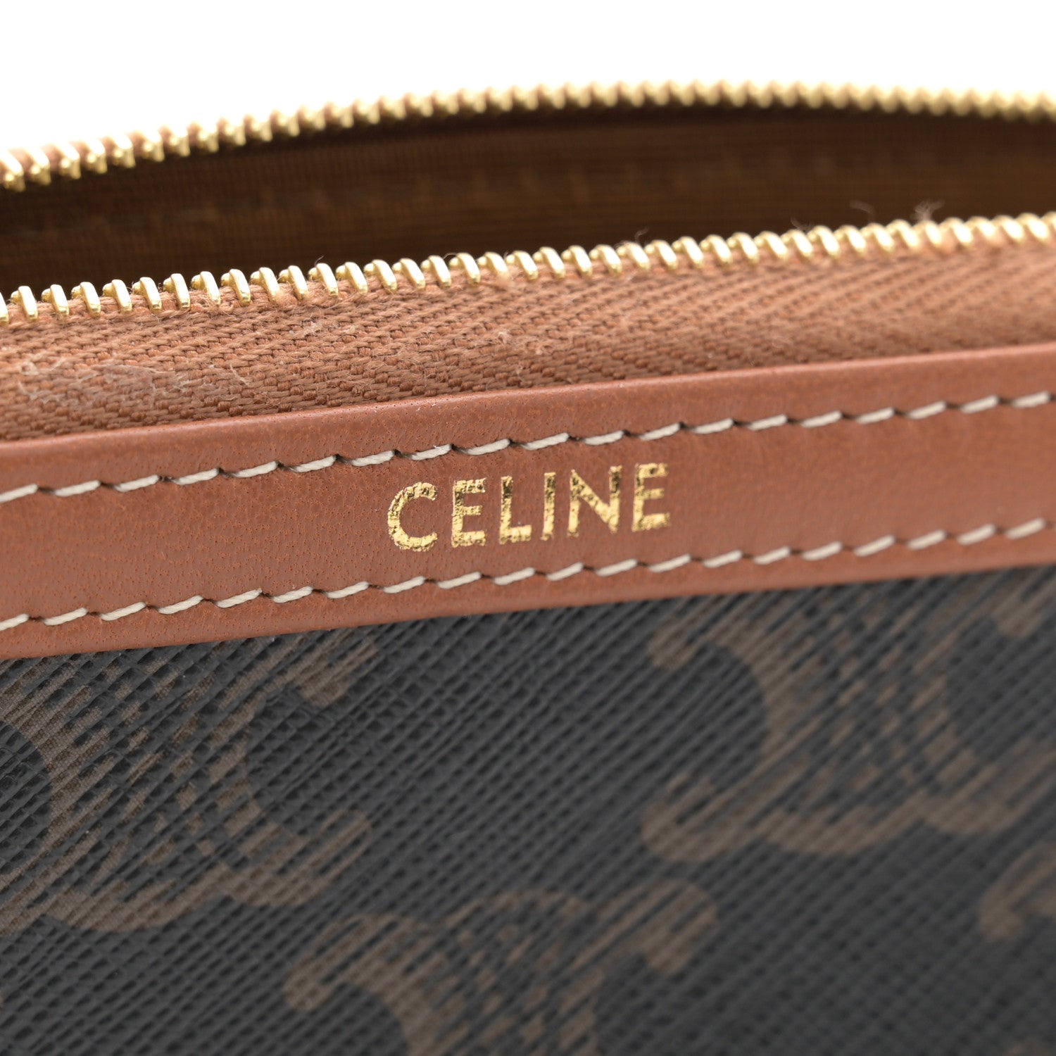 Celine Triomphe Canvas Lambskin Clutch On Chain Tan 6 of 12
