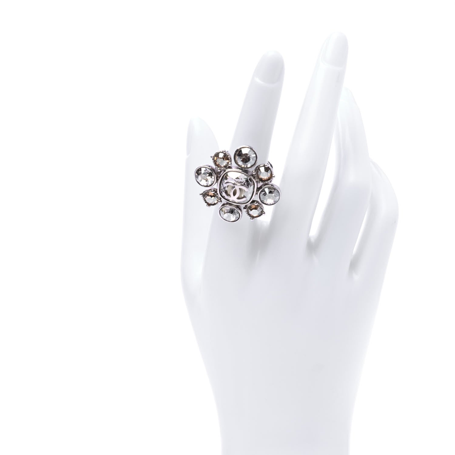 Chanel Crystal CC Ring 7.5 Silver Multicolor 2 of 5