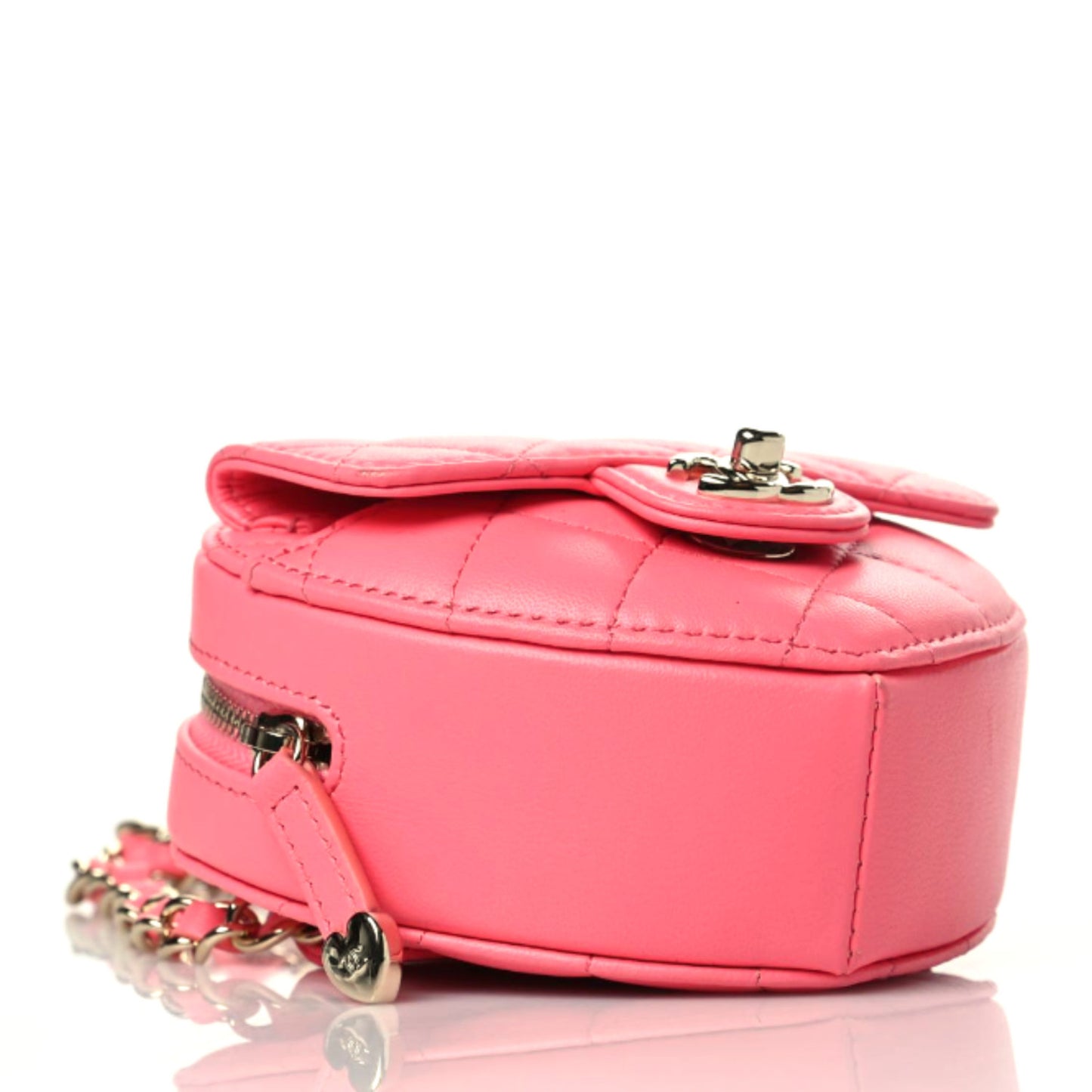 Lambskin Quilted CC In Love Heart Waist Belt Bag With Chain Pink