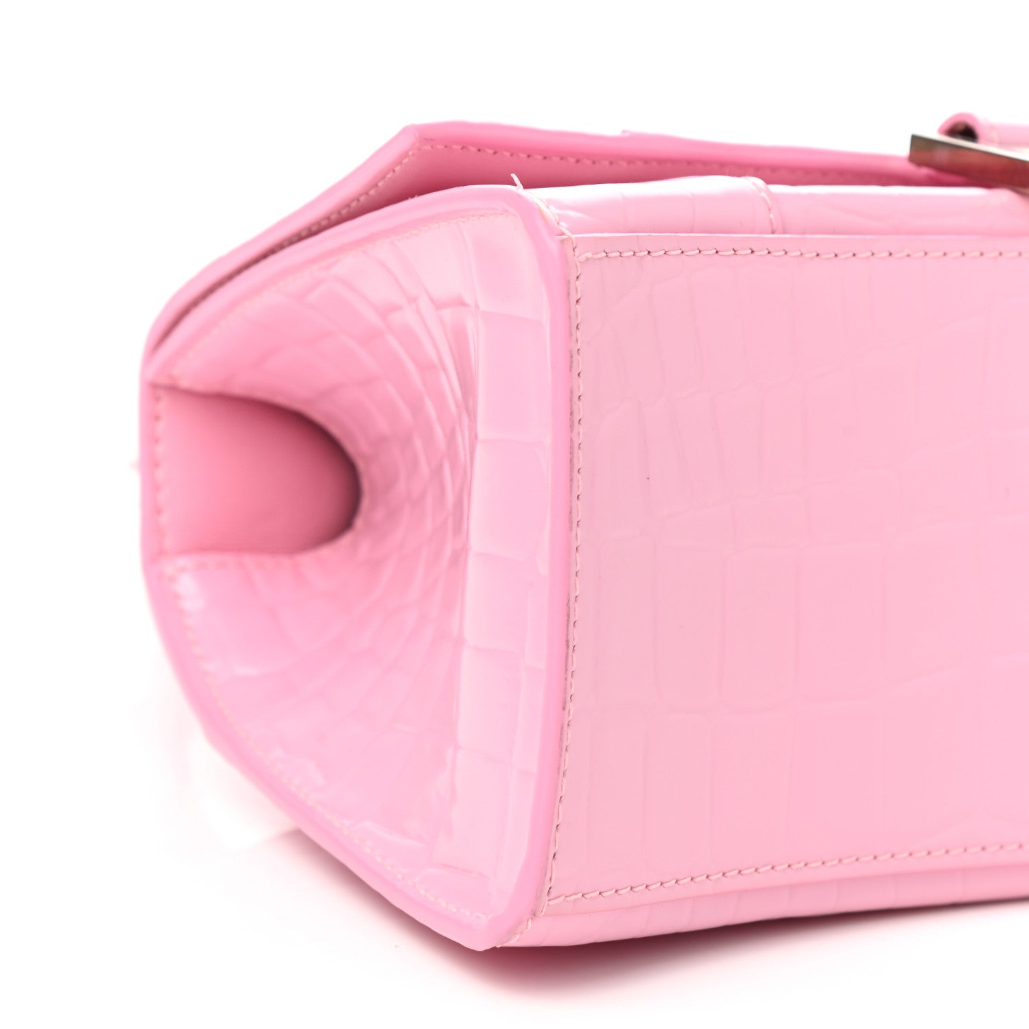 Balenciaga Shiny Calfskin Crocodile Embossed Hourglass Top Handle Bag XS Sweet Pink 9 of 12