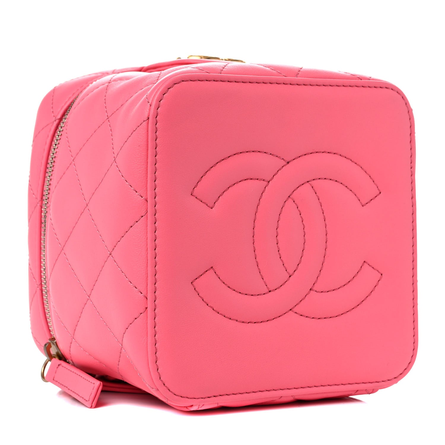 Chanel Calfskin Quilted Small Vanity Case With Chain Coral Pink 4 of 13