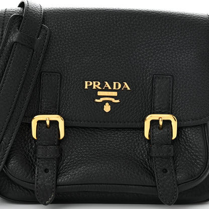 Prada Vitello Daino Double Buckle Messenger Bag Black 8 of 11